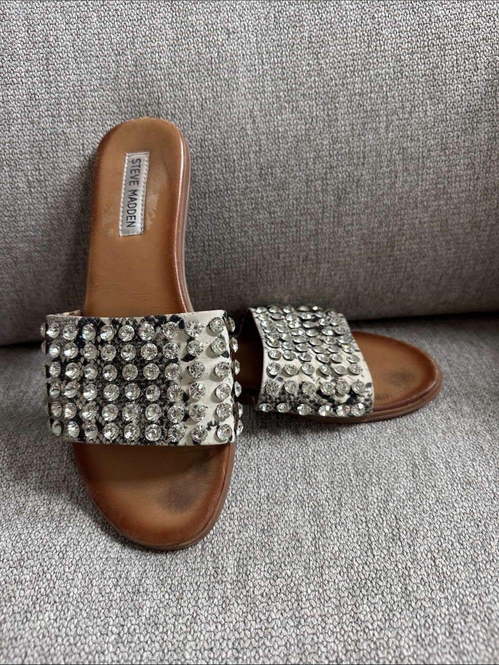 Steve Madden Silver Crystal Embellished Slide Sandals size 8.5